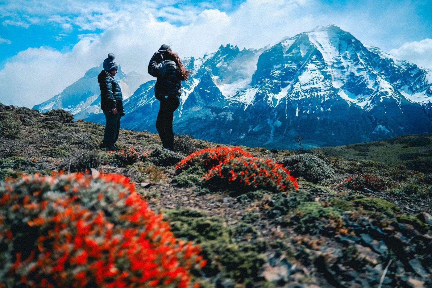 Família diante dos Cuernos del Paine